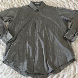 Grey zig zag stripe button front shirt L long sleeve vintage 16-16.5 retro